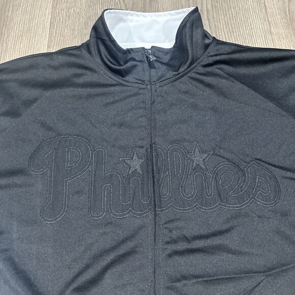 MLB Philadelphia Phillies Zip Up Jacket Stitches Embroidered Black Mens Size XL - Picture 3 of 8